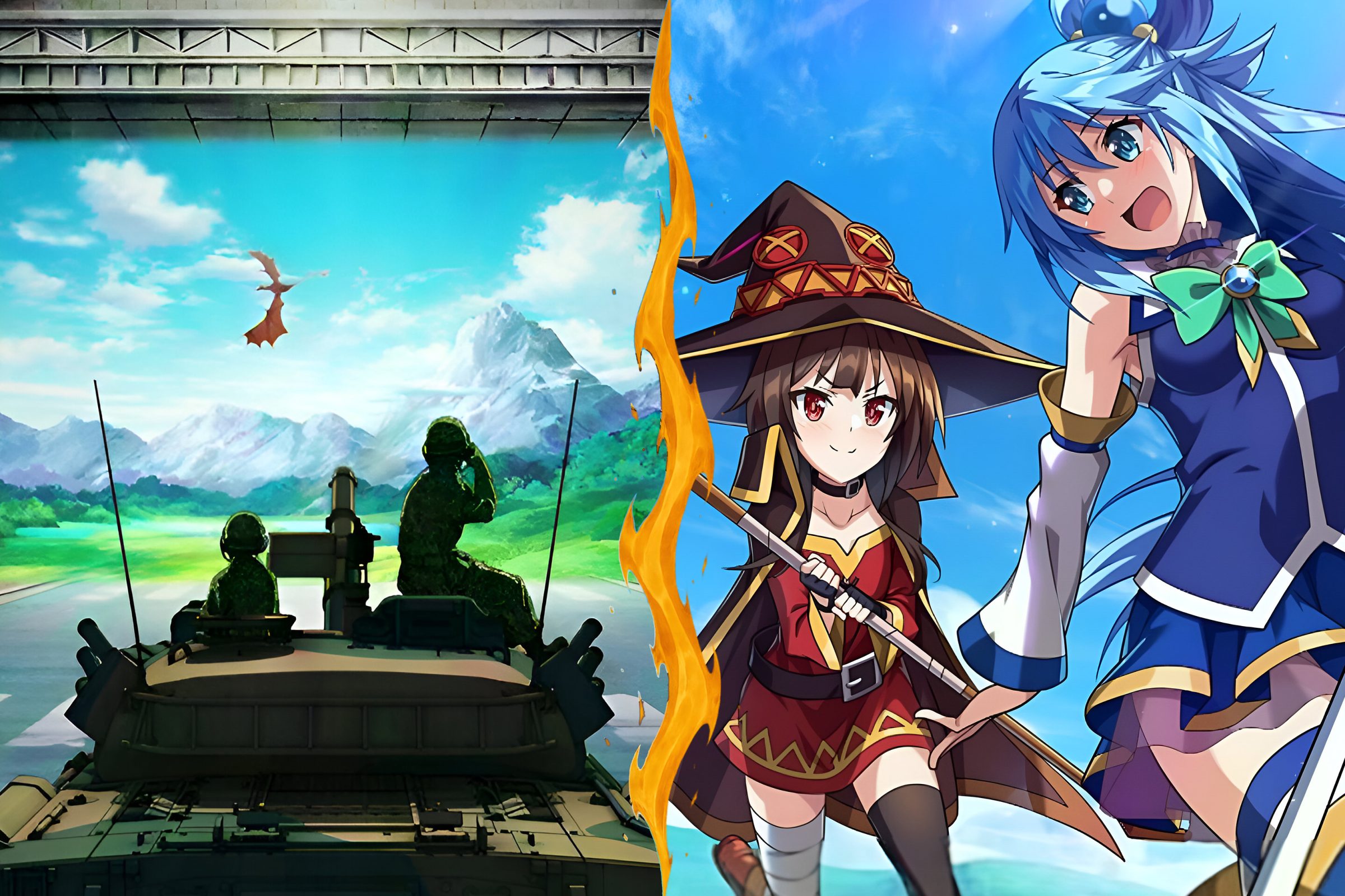 GATE: Jieitai Kanochi nite, Kaku Tatakaeri (2015) and KonoSuba (2016)