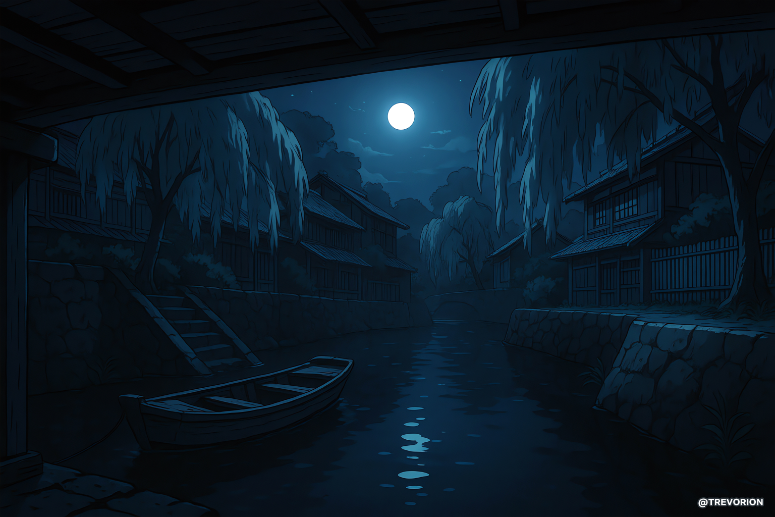 Moonlit Canal 🌕🍃